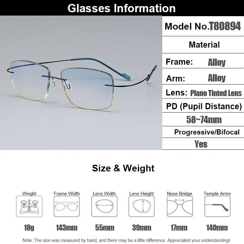 Men's Eyeglasses Titanium Alloy Rimless Gradient Blue T80894 Rimless Gmei Optical   