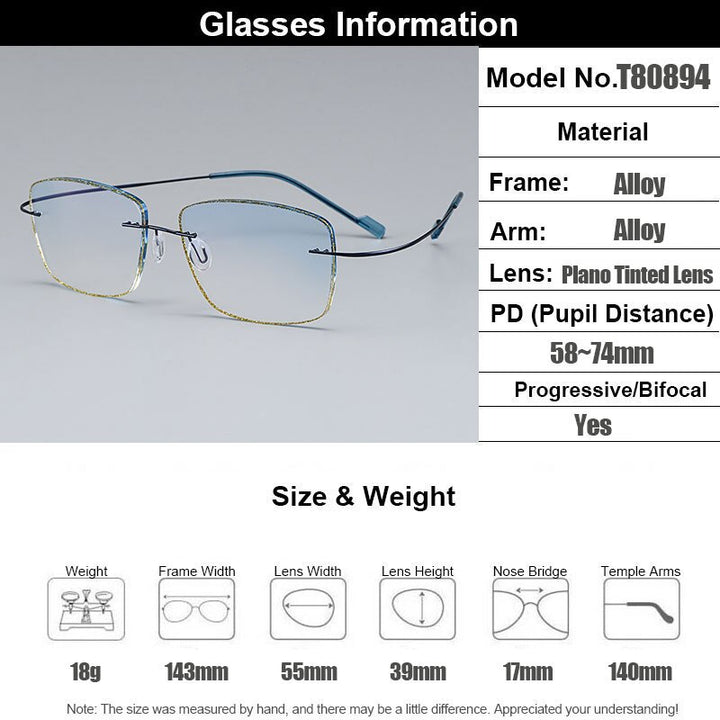 Rimless Gradient Blue Eyeglasses | Titanium Alloy | T80894 – FuzWeb