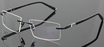 Chashma Ottica Men's Rimless Rectangle Titanium Alloy Eyeglasses 58103 Rimless Chashma Ottica Blue  