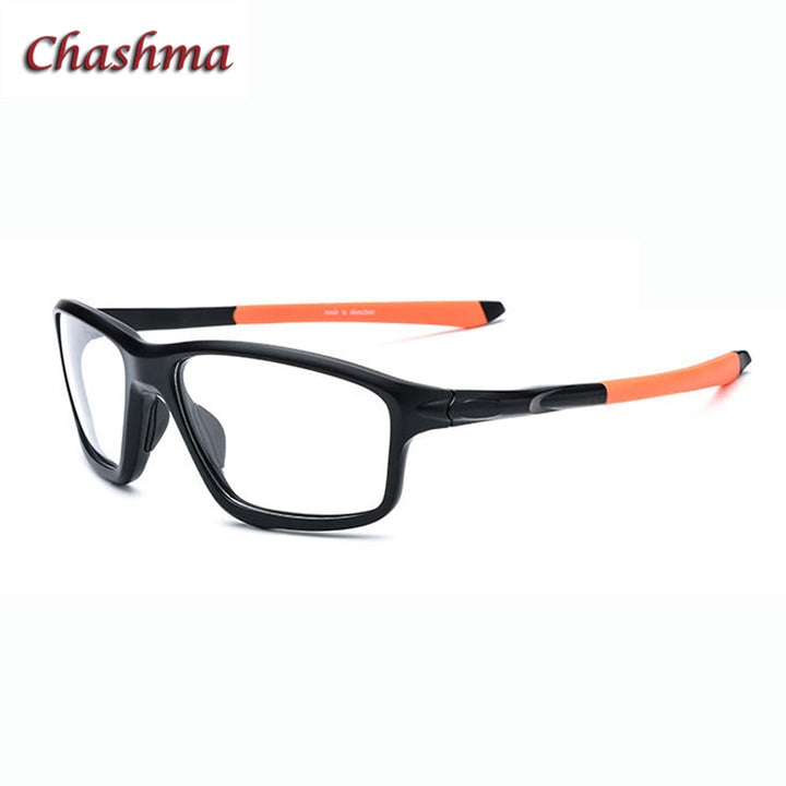 Chashma Ochki Men'sFull Rim Square Tr 90 Titanium Sport Eyeglasses 17205 Sport Eyewear Chashma Ochki Black with Orange  
