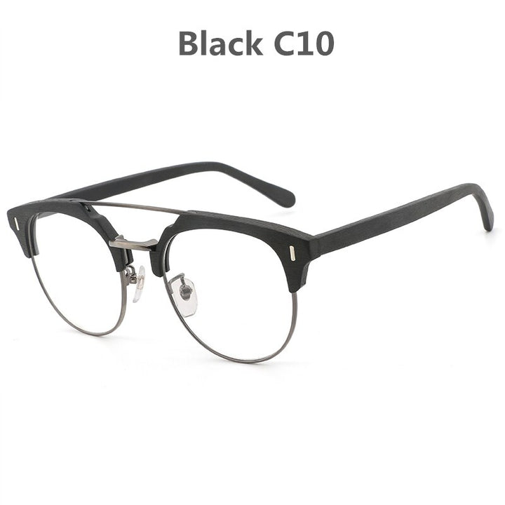 Hdcrafter Unisex Full Rim Round Wood Metal Frame Eyeglasses Bc01 Full Rim Hdcrafter Eyeglasses C10  