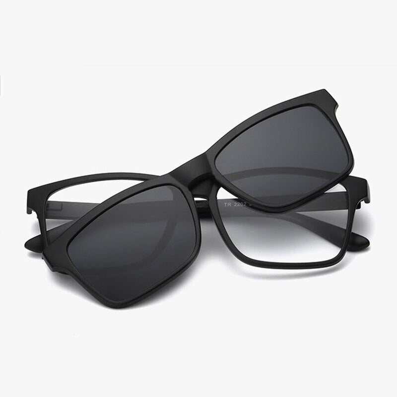 Reven Jate Unisex Full Rim Square Polycarbonate Eyeglasses Clip On Polarized Sunglasses 2202 With Clip Ons Reven Jate   