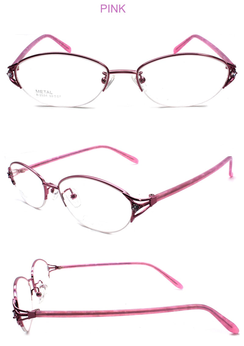 Reven Jate Women's Semi Rim Oval Alloy Eyeglasses 2534 Frames Reven Jate   