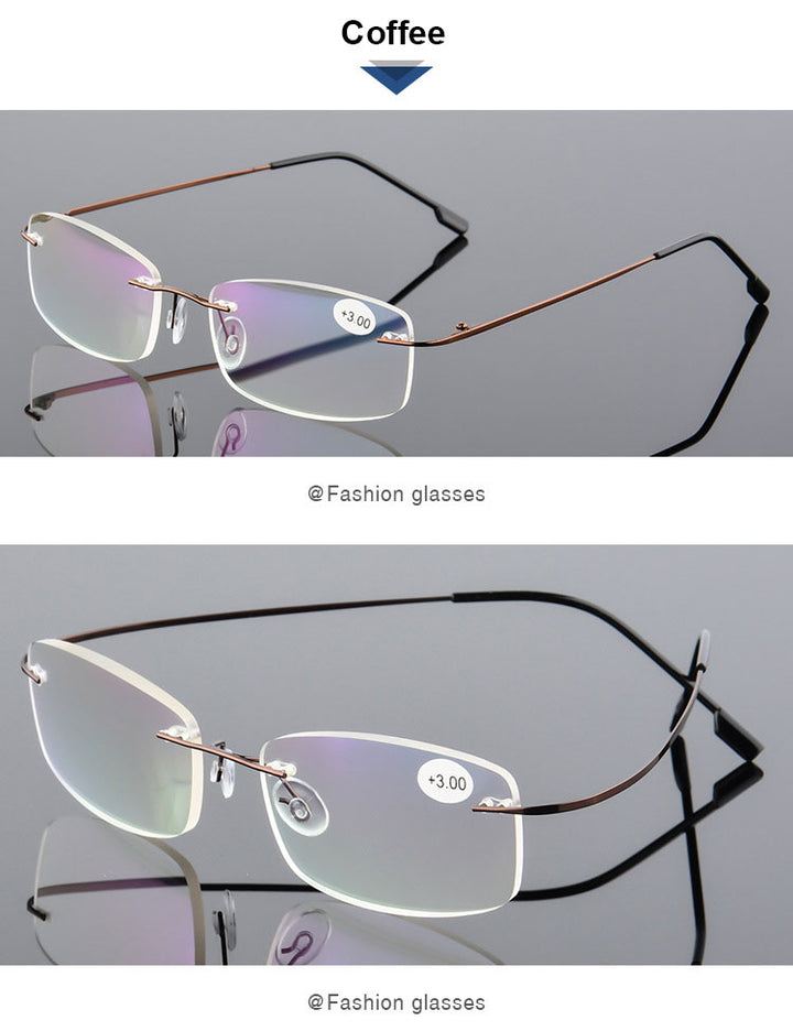 Hotochki Unisex Style 2 Rectangular Rimless Alloy Reading Glasses Reading Glasses Hotochki   