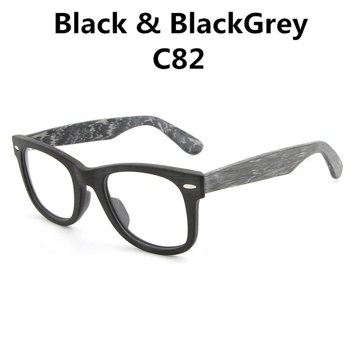 Hdcrafter Unisex Full Rim Square Round Wood Frame Eyeglasses Lhb031 Full Rim Hdcrafter Eyeglasses Black GreyC82  