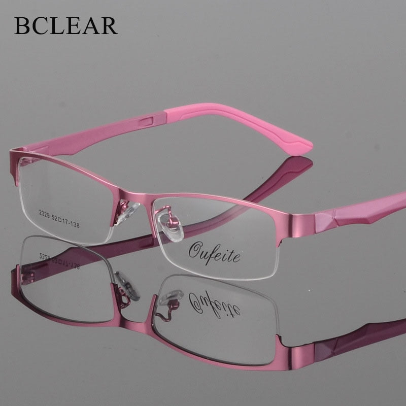 Unisex Half Rim Alloy Frame Eyeglasses 2329 Semi Rim Bclear   