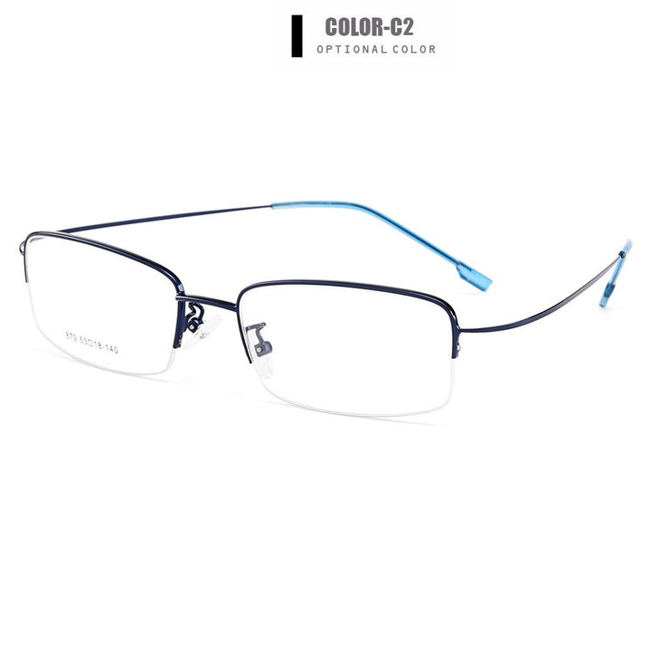 Men's Eyeglasses Semi Rim Memory Titanium Alloy Y879 Frames Gmei Optical C2-Blue  
