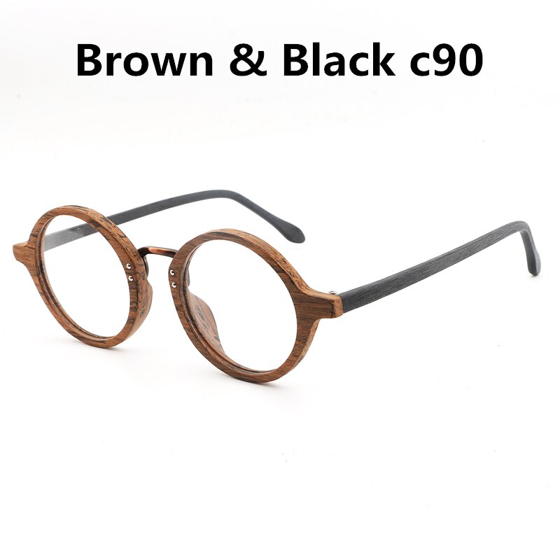 Hdcrafter Unisex Full Rim Round Wood Frame Eyeglasses Lhb028 Full Rim Hdcrafter Eyeglasses brown black C90  