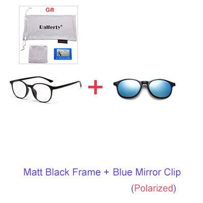 Ralferty 6 In 1 Magnet Sunglasses Women Polarized Eyeglass Frame With Clip On Glasses Men Round Uv400 Tr90 3D Yellow A2245 Sunglasses Ralferty 1Frame Blue Clip  