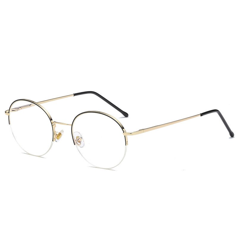 Unisex Eyeglasses Anti Blue Light Acetate Round Metal Anti Blue Brightzone Black gold  