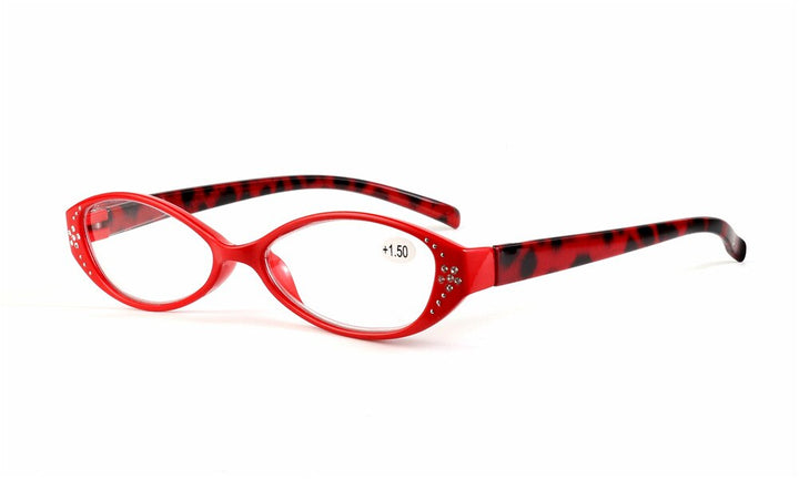 Unisex Reading Glasses Leopard Eyeglasses Diamonds Cr39 Reading Glasses Brightzone +100 Red 