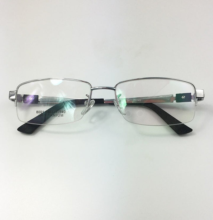 Men's Eyeglasses Pure Titanium Big Size Half Rim 8001 Semi Rim Brightzone silver  