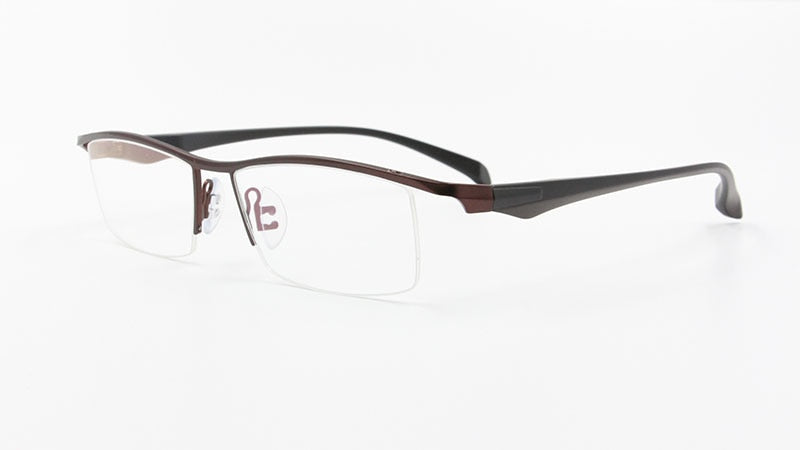 Men's Half Rim Titanium Alloy Frame TR-90 Temple Eyeglasses Np8011 Semi Rim Bclear Auburn  
