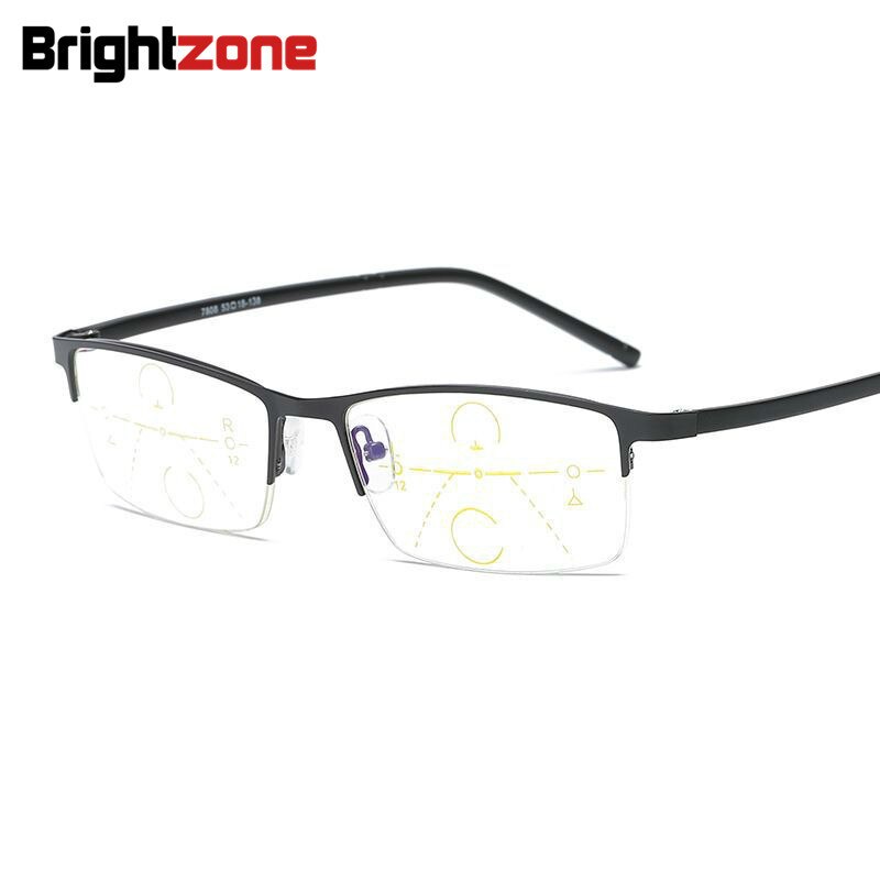 Men's Half Rim Square Alloy Metal Frame Progressive Lens Reading Glasses 00-400 Reading Glasses Brightzone   