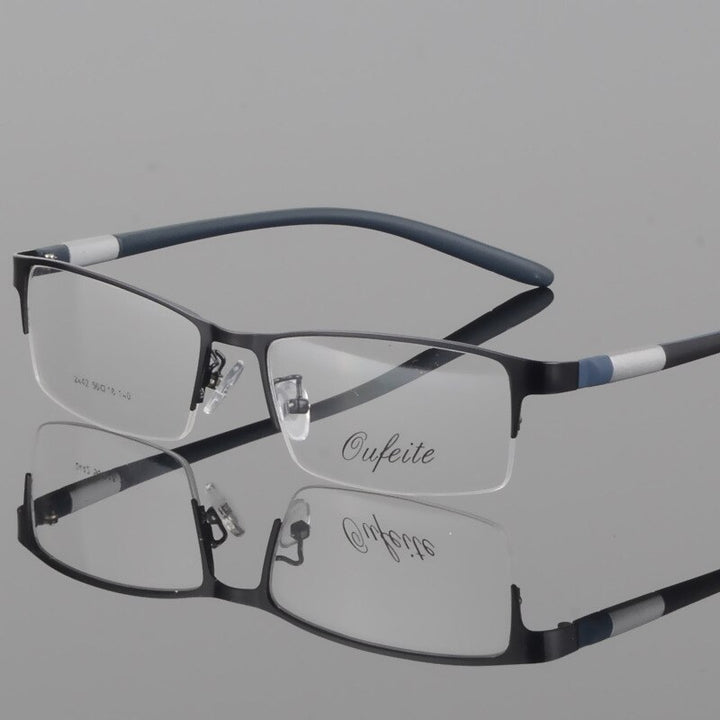 Men's Titanium Square Frame Half Rim Eyeglasses Gp8300 Semi Rim Bclear Blue  