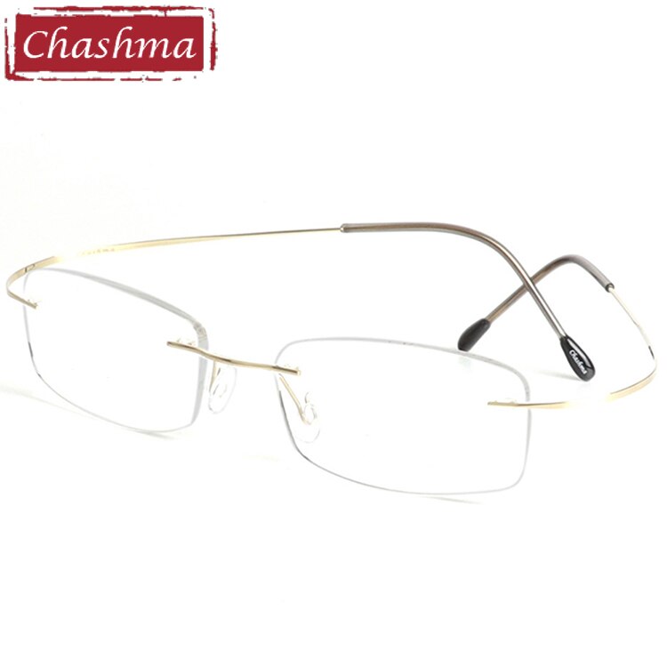 Chashma Ottica Unisex Rimless Rectangle Titanium Eyeglasses 6074 Rimless Chashma Ottica Gold  