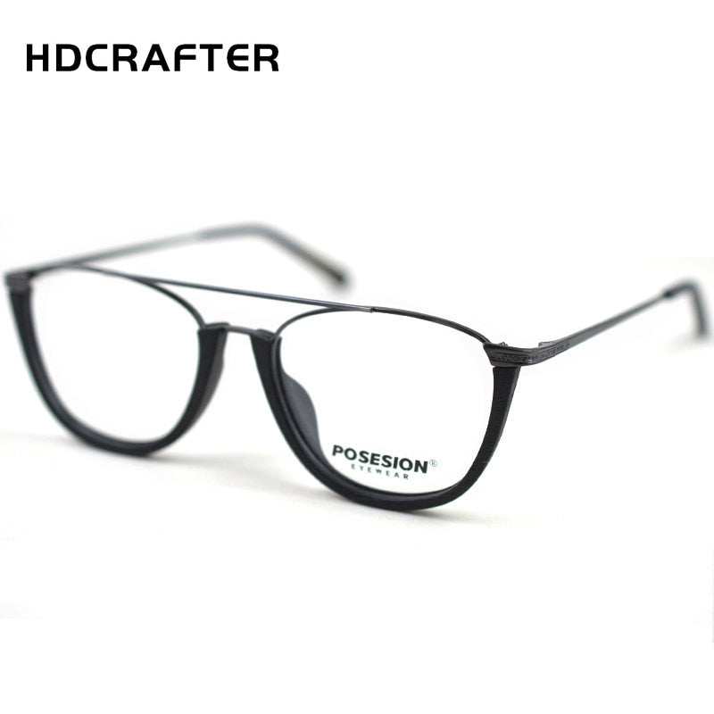 Hdcrafter Unisex Full Rim Round Metal Wood Double Bridge Frame Eyeglasses Ps5051 Full Rim Hdcrafter Eyeglasses   