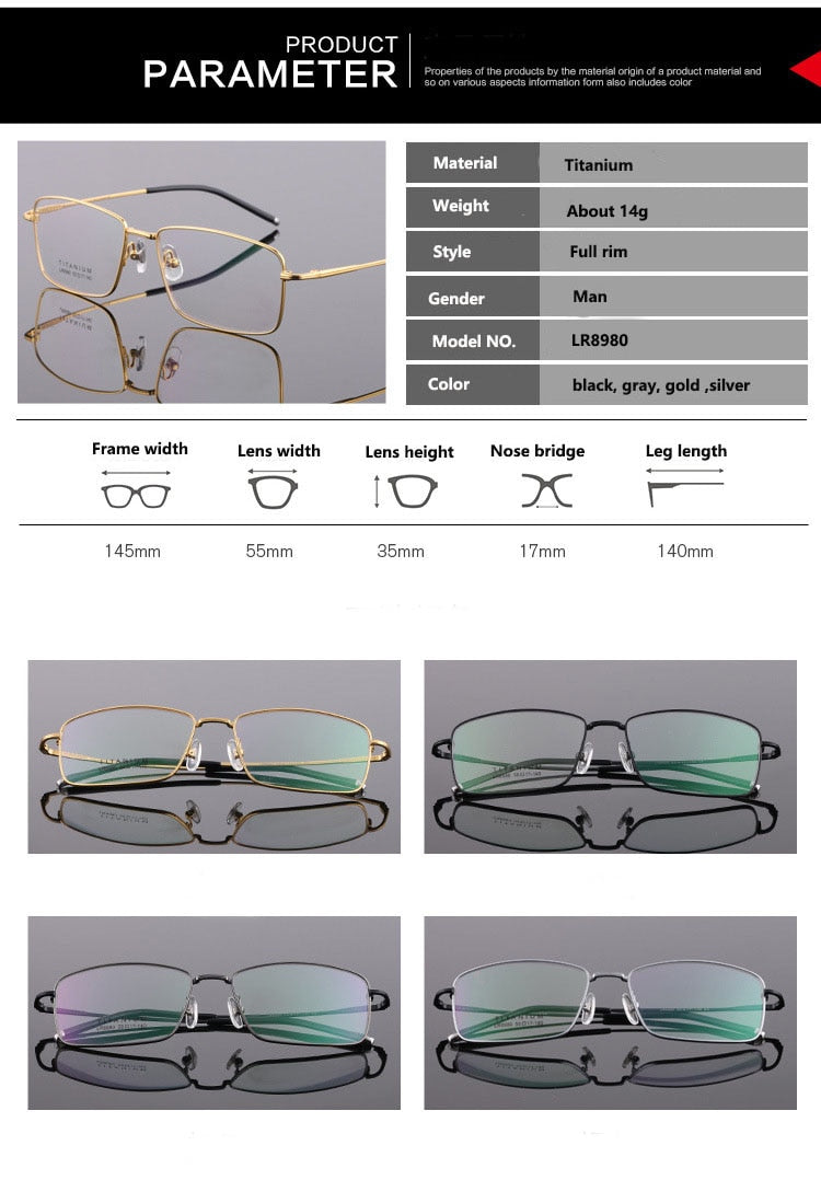 Men's Square Full Rim Frame Titanium Eyeglasses 6900 Full Rim Bclear   