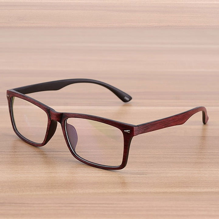 Reven Jate Unisex Full Rim Square Acetate Eyeglasses Wooden Pattern 922 Reading Glasses Reven Jate Auburn  