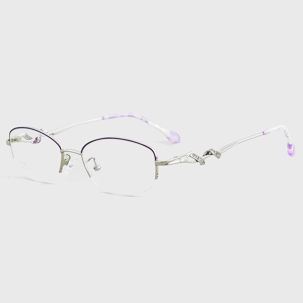 Aissuarvey Women's Semi Rim Alloy Frame Rhinestone Eyeglasses As125321 Semi Rim Aissuarvey Eyeglasses Silver  