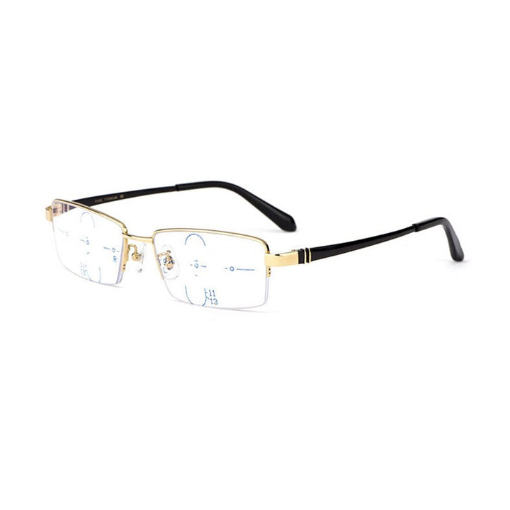 Hotochki Men's Semi Rim Titanium Frame Progressive Lens Reading Glasses Anti Blue Light 1688 Reading Glasses Hotochki +100 Gold 