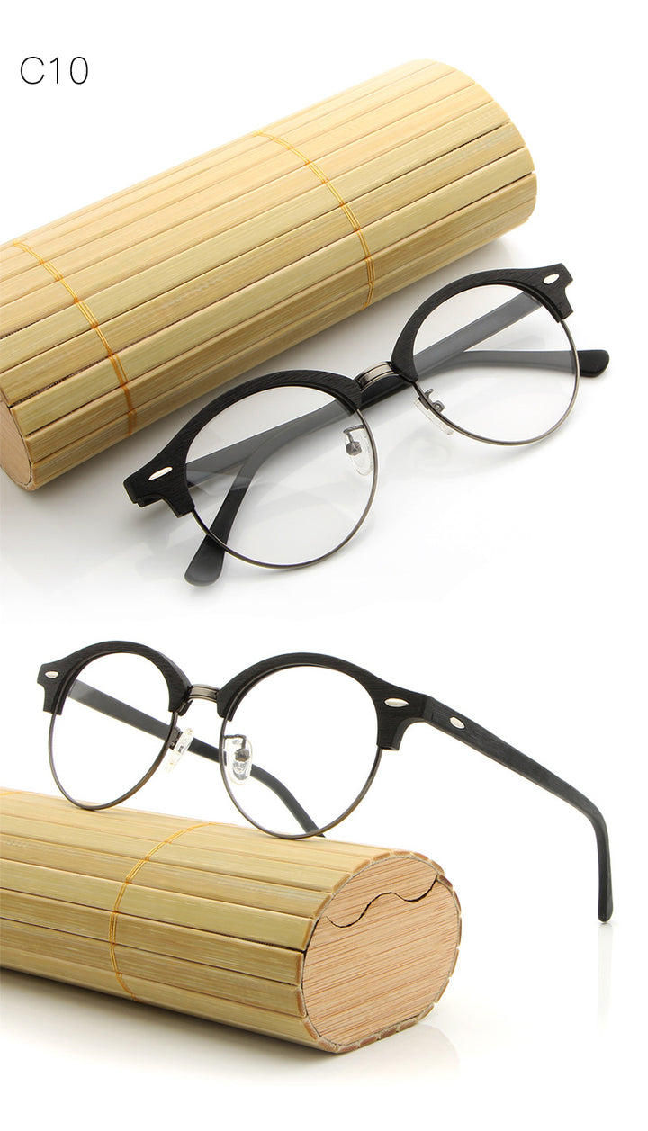 Hdcrafter Unisex Full Rim Round Wood Metal Frame Eyeglasses Hb033 Full Rim Hdcrafter Eyeglasses   