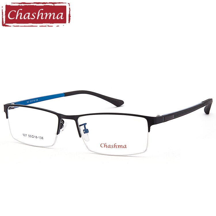 Chashma Ottica Men's Semi Rim Square Tr 90 Alloy Eyeglasses 927 Semi Rim Chashma Ottica Black with Blue  