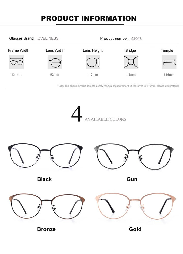 Oveliness Unisex Full Rim Round Alloy Eyeglasses 52018 Full Rim Oveliness   