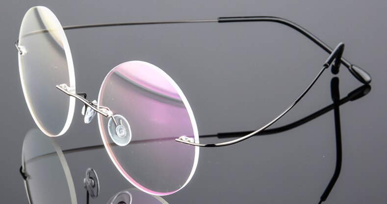 Unisex Round Titanium Alloy Rimless Frame Eyeglasses 862 Rimless Brightzone gray  