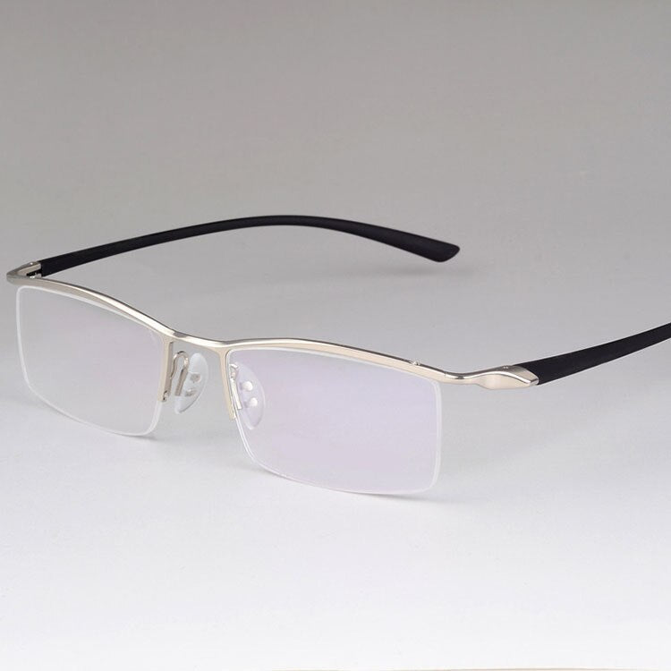 Men's Eyeglasses Titanium Alloy Half Rim Small Faces P8190 Semi Rim Bclear Silver  