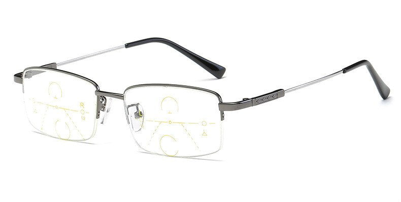 Unisex Memory Metal Half Rim Alloy Frame Presbyopic Progressive Reading Glasses 100-300 Reading Glasses Brightzone 100 Gun gray 