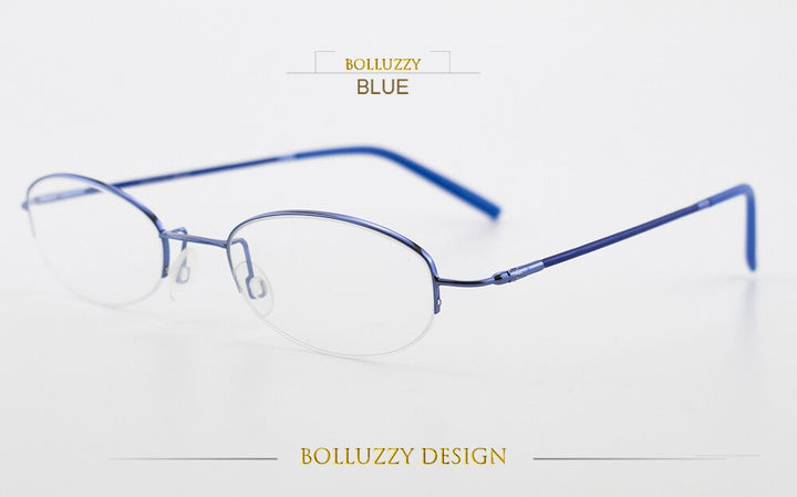Unisex Alloy Semi Rim Eyeglasses Oval Frame Bo2207122 Semi Rim Bolluzzy Blue  
