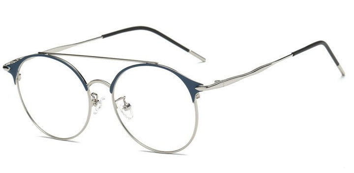 Unisex Eyeglasses Anti Blue Light Round Double Bridge Alloy Th0004 Anti Blue Brightzone blue silver  