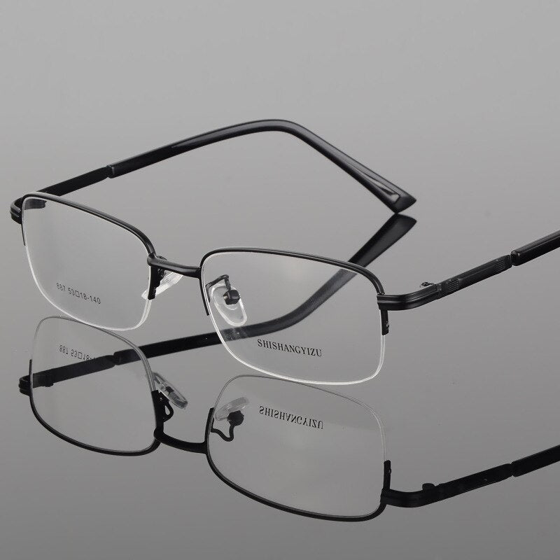 Men's Half Rim Eyeglasses Alloy Frame S887 Semi Rim Bclear black  
