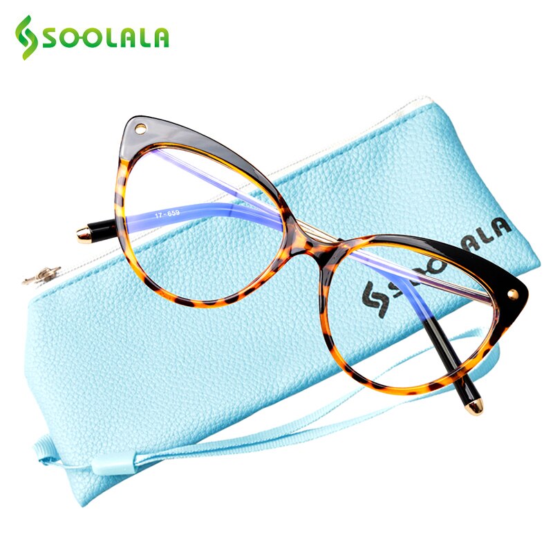 Soolala Anti Blue Ray Women's Semi Rim Anti Fatigue Glasses Tr90 Cat Eye Blue Light Blocking Frames SooLala Tortoise  