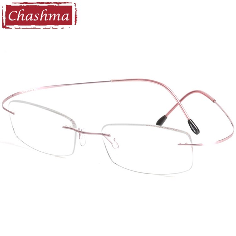 Chashma Ottica Unisex Rimless Rectangle Titanium Eyeglasses 6074 Rimless Chashma Ottica Pink  