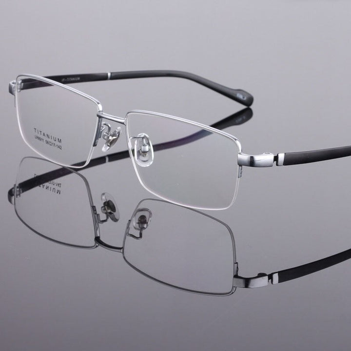 Men's Titanium Eyeglasses Square Semi Rim Frame  Lr8911 Semi Rim Bclear Silver  