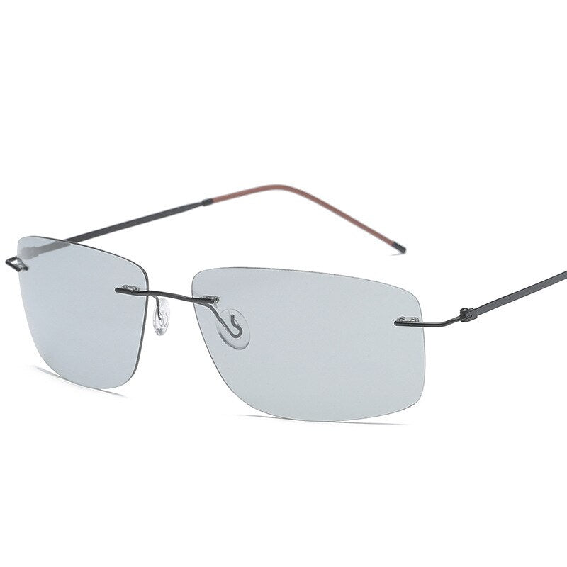 Men's Sunglasses Ultra-light Titanium Rimless Photochromic Polarized Sunglasses Brightzone black  
