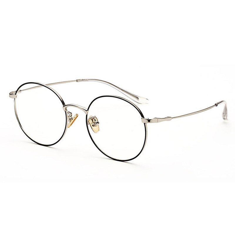 Hotochki Unisex Full Rim Round Alloy Frame Eyeglasses 77507 Full Rim Hotochki Black Silver  