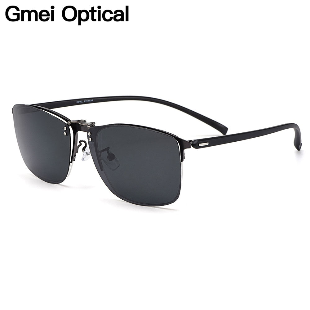 Gmei Full Rim Men's Eyeglasses Clip On Sunglasses Square Titanium Alloy S9341 With Clip Ons Gmei Optical   