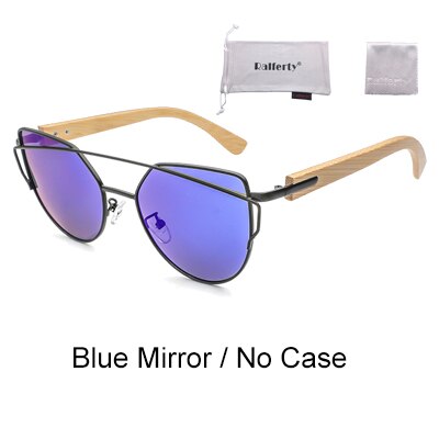 Ralferty Women's Cat Eye Bamboo Wood Mirror Sunglasses K1585 Sunglasses Ralferty Blue - No Case China As picture
