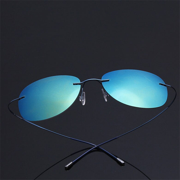 Men's Sunglasses Pure Titanium Rimless Polarized Ultra-light Flexible Sunglasses Brightzone Blue Blue  