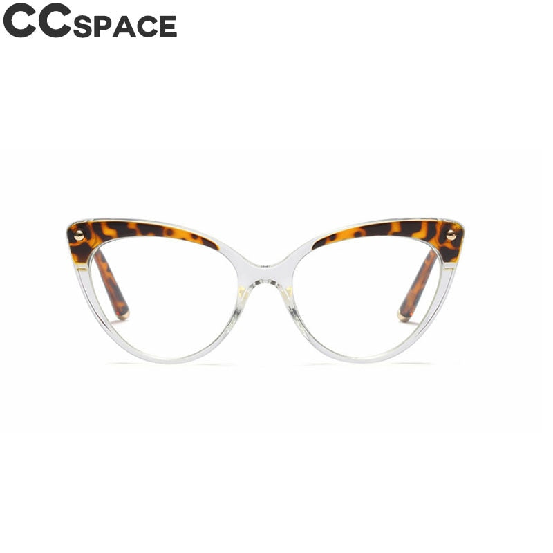 CCSpace Women's Full Rim Cat Eye Tr 90 Resin Frame Eyeglasses 45639 Full Rim CCspace C2 leopard clear  