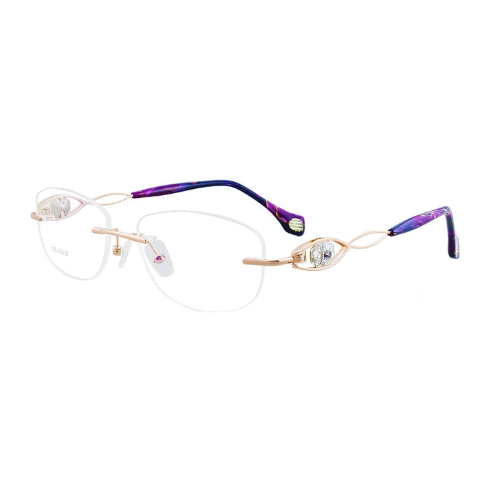Aissuarvey Women's Rimless Acetate Rhinestone Titanium Frame Eyeglasses As10091 Rimless Aissuarvey Eyeglasses Golden purple  