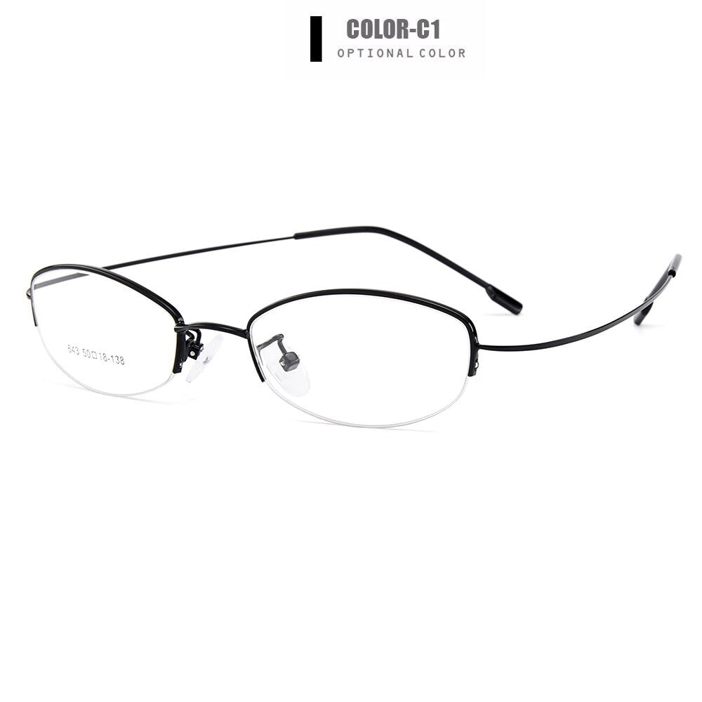 Women's Eyeglasses Semi Rim Memory Titanium Alloy Y643 Frames Gmei Optical C1-Black  