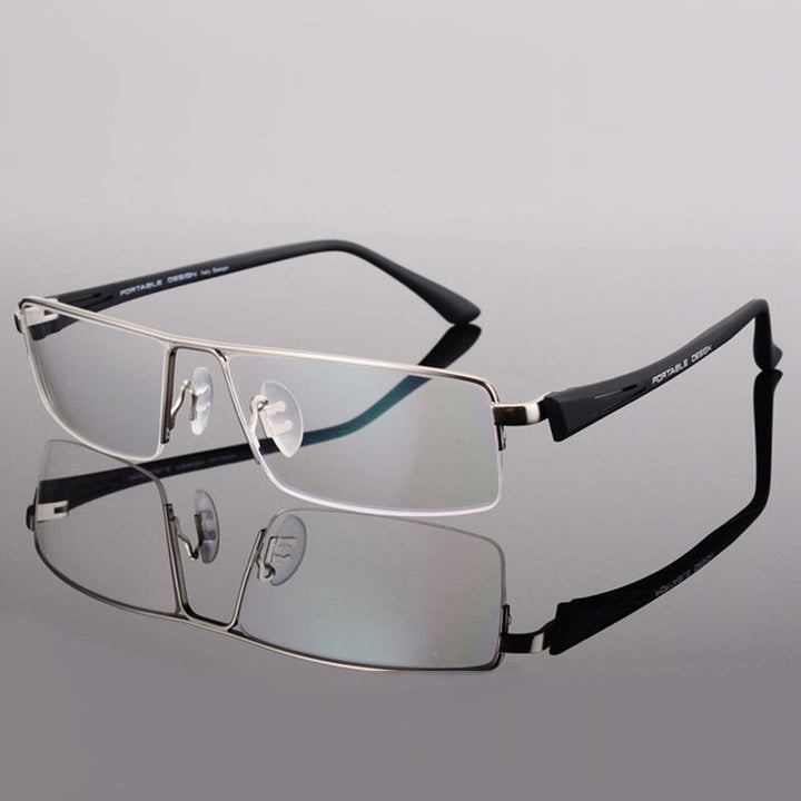 Hotochki Men's Semi Rim Rectangular Alloy Frame Eyeglasses P8157 Semi Rim Hotochki Silver  
