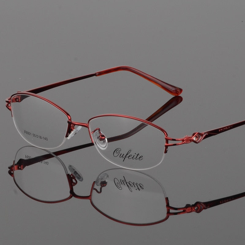 Women's Half Rim Eyeglasses Alloy Frame Sf6001 Semi Rim Bclear Red  