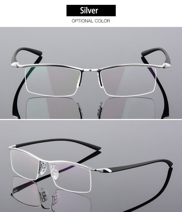 Men's Browline Half Rim Eyeglasses Alloy Frame 8190 Semi Rim Bclear   