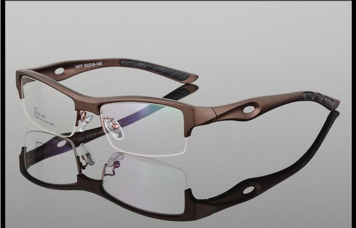 Men's Square Semi Rim Sports Eyeglasses N1077 Sport Eyewear Bclear Auburn  