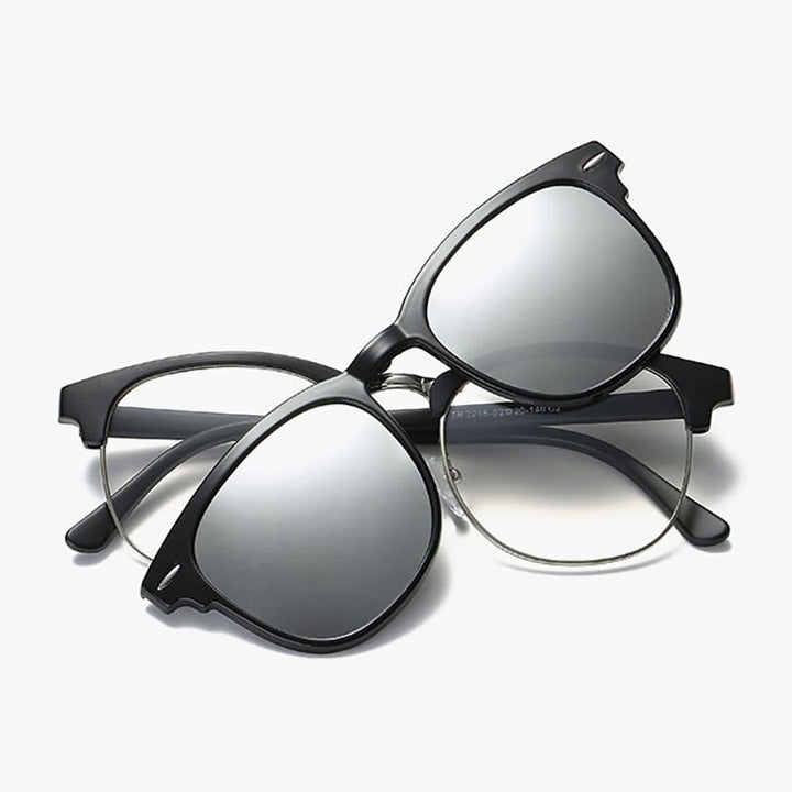 Reven Jate 2218 Plastic Polarized Sunglasses Frame With Magnetic Super Light Mirror Coating Polarize Sunwear Clip-Ons Sunglasses Reven Jate Silver  